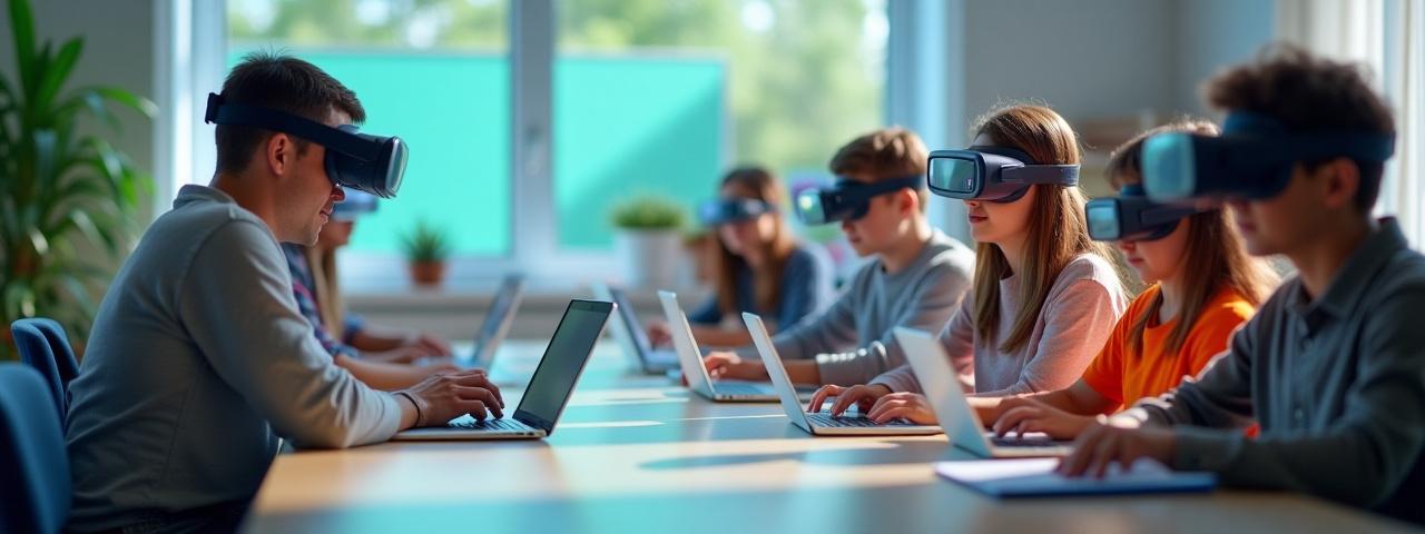 Diverse students using various learning technologies